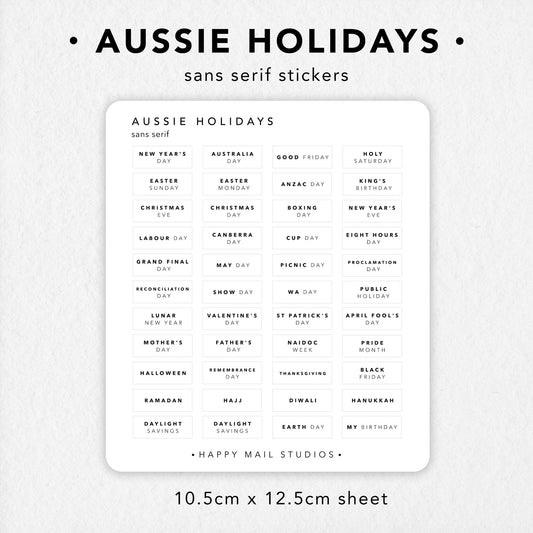 Australian Holidays stickers in Sans Serif minimal style to customise your planners and bullet journals