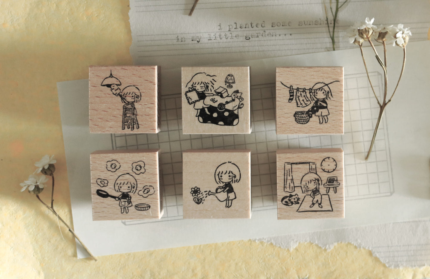 Eileen Tai Rubber Stamp | Mini Girls: At Home - Frying Eggs