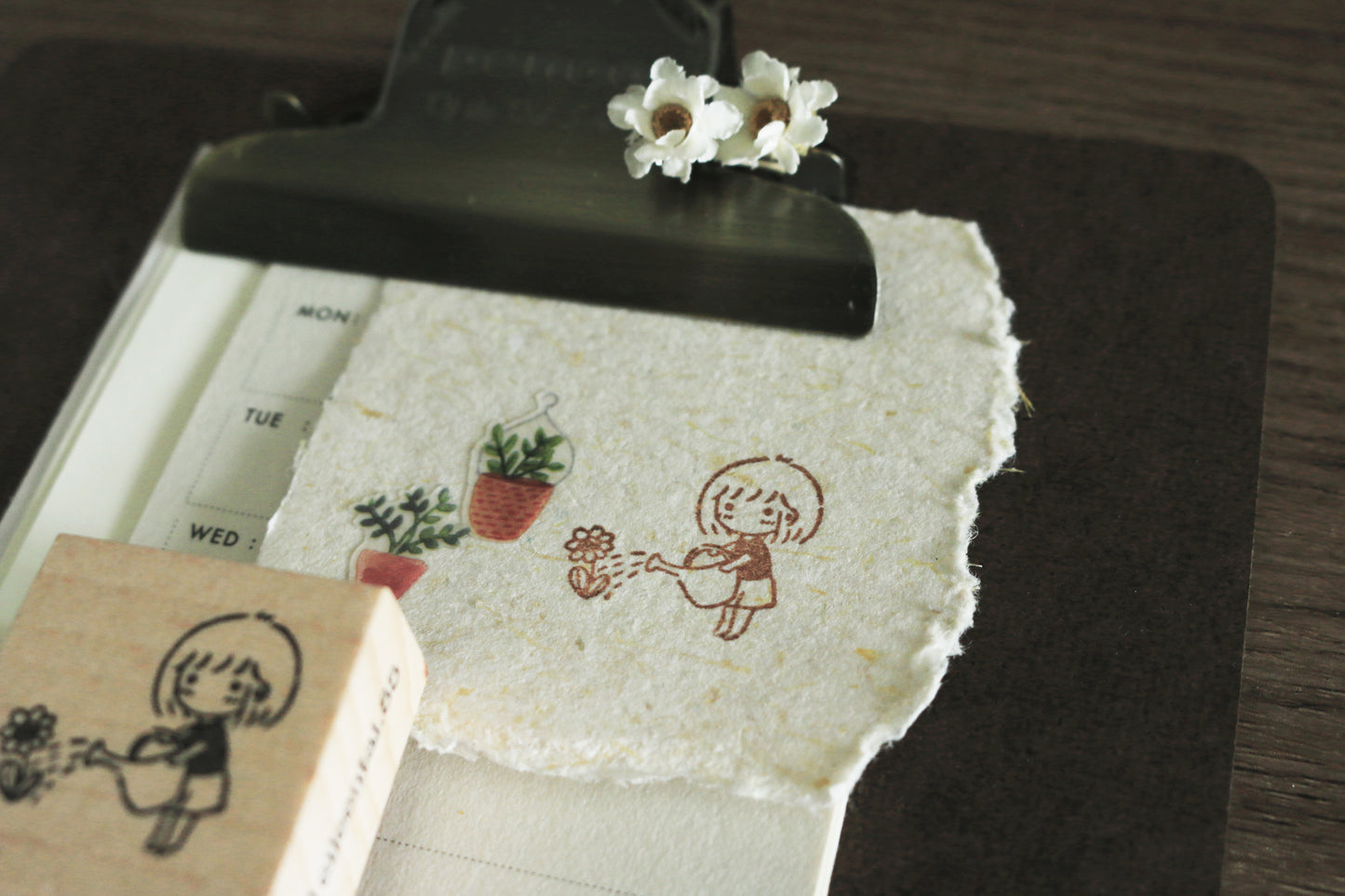 Eileen Tai Rubber Stamp | Mini Girls: At Home - Watering Flower