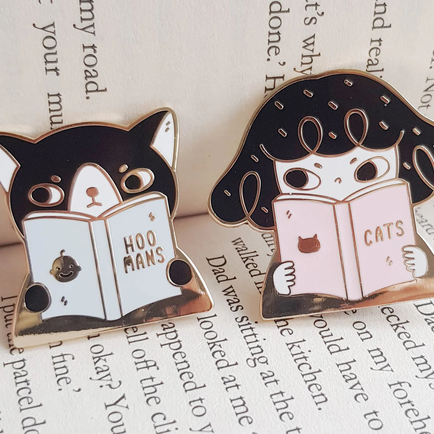 Lovesoup Enamel Pin - Reading Roni the cat and Pepper