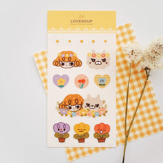 Lovesoup Sticker Sheet - Floral Deco with Glitter finish