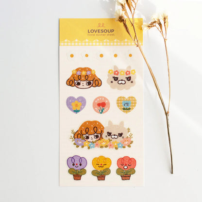 Lovesoup Sticker Sheet - Floral Deco with Glitter finish