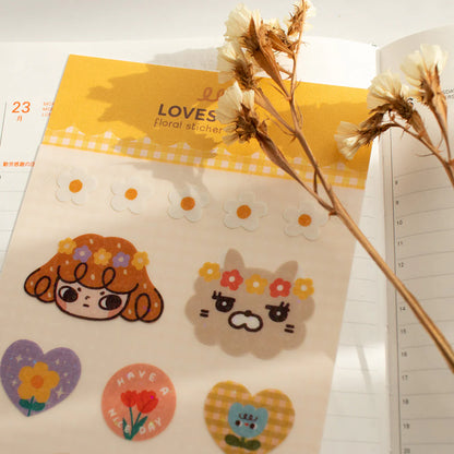 Lovesoup Sticker Sheet - Floral Deco with Glitter finish