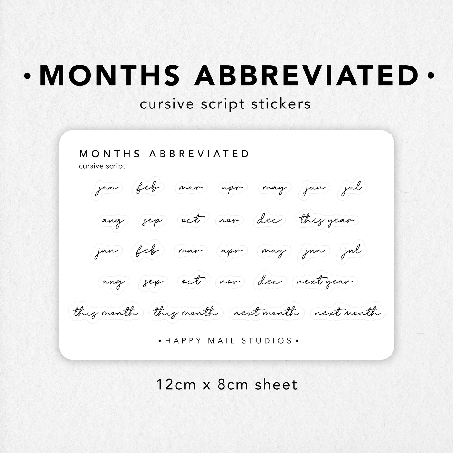 Abbreviated Months Cursive Script Stickers