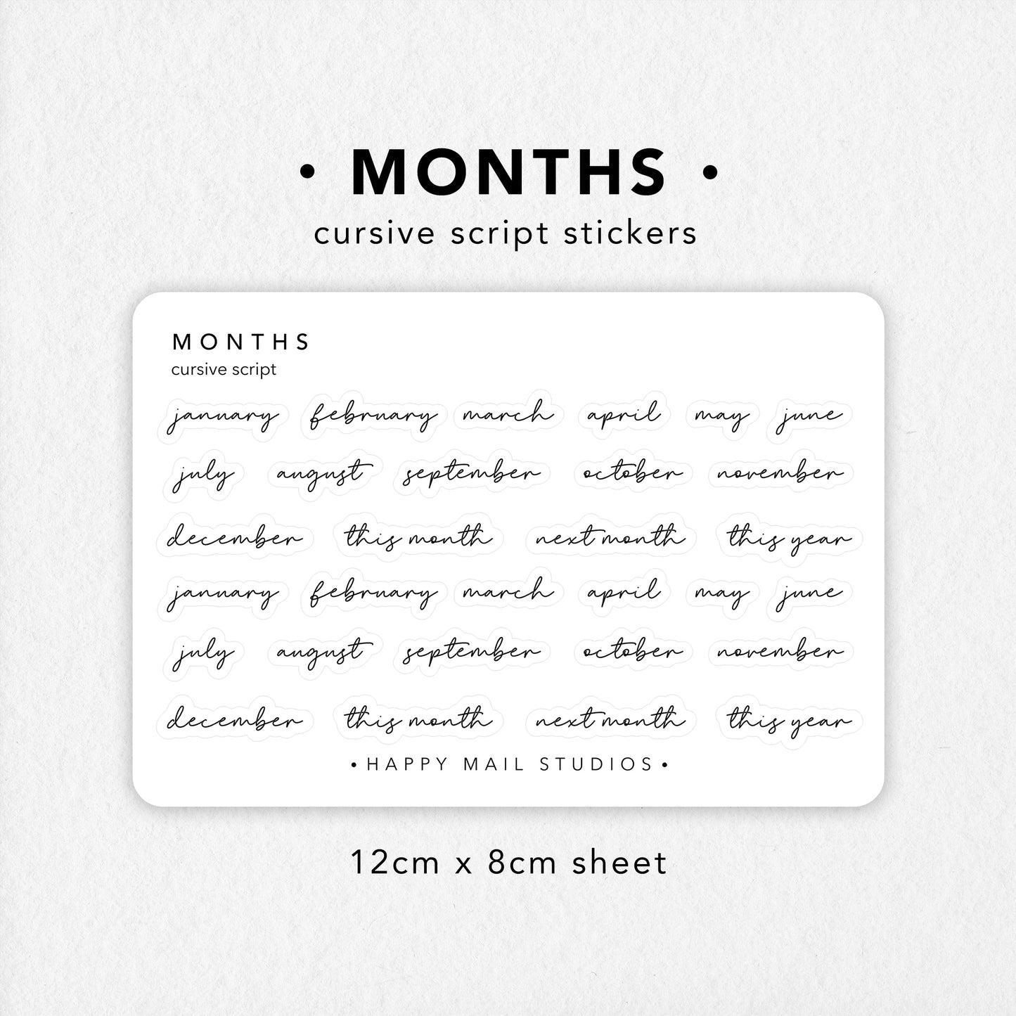 Months cursive script stickers for your journal or planners