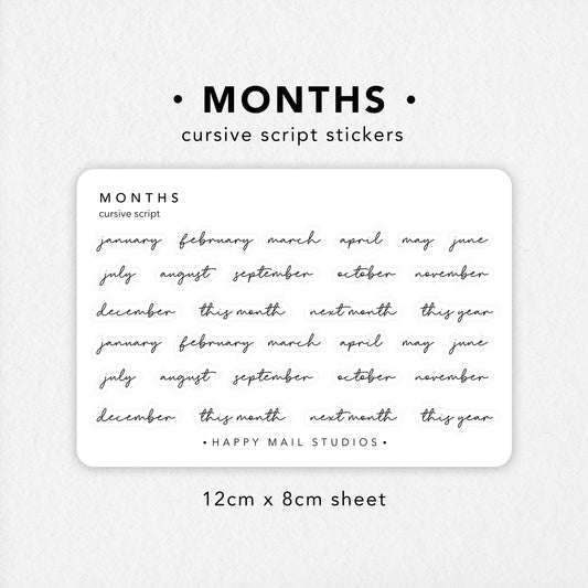 Months cursive script stickers for your journal or planners