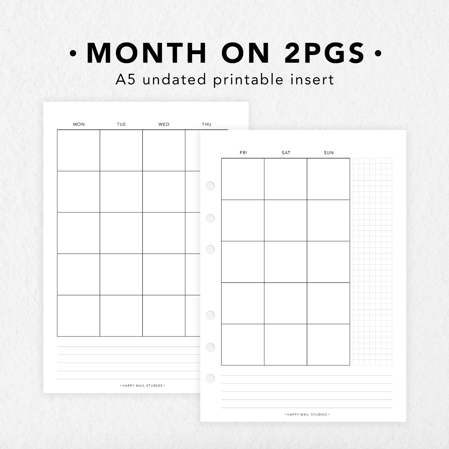 Printable Month on 2 Pages Inserts