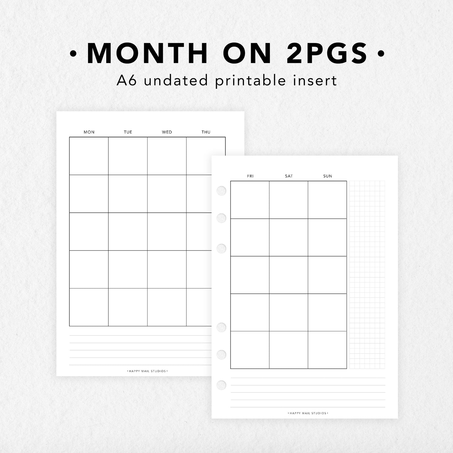 Printable Month on 2 Pages Inserts