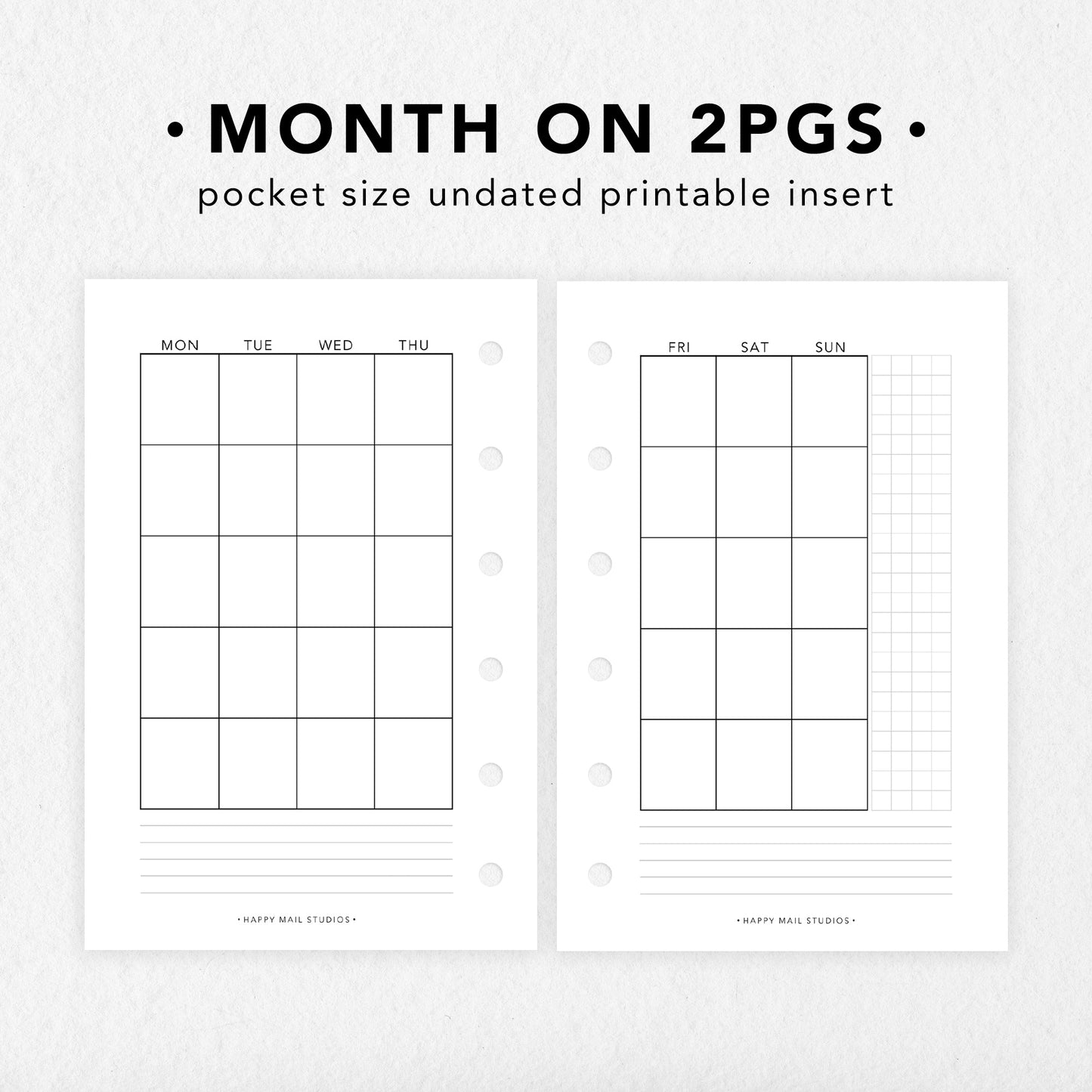 Printable Month on 2 Pages Inserts