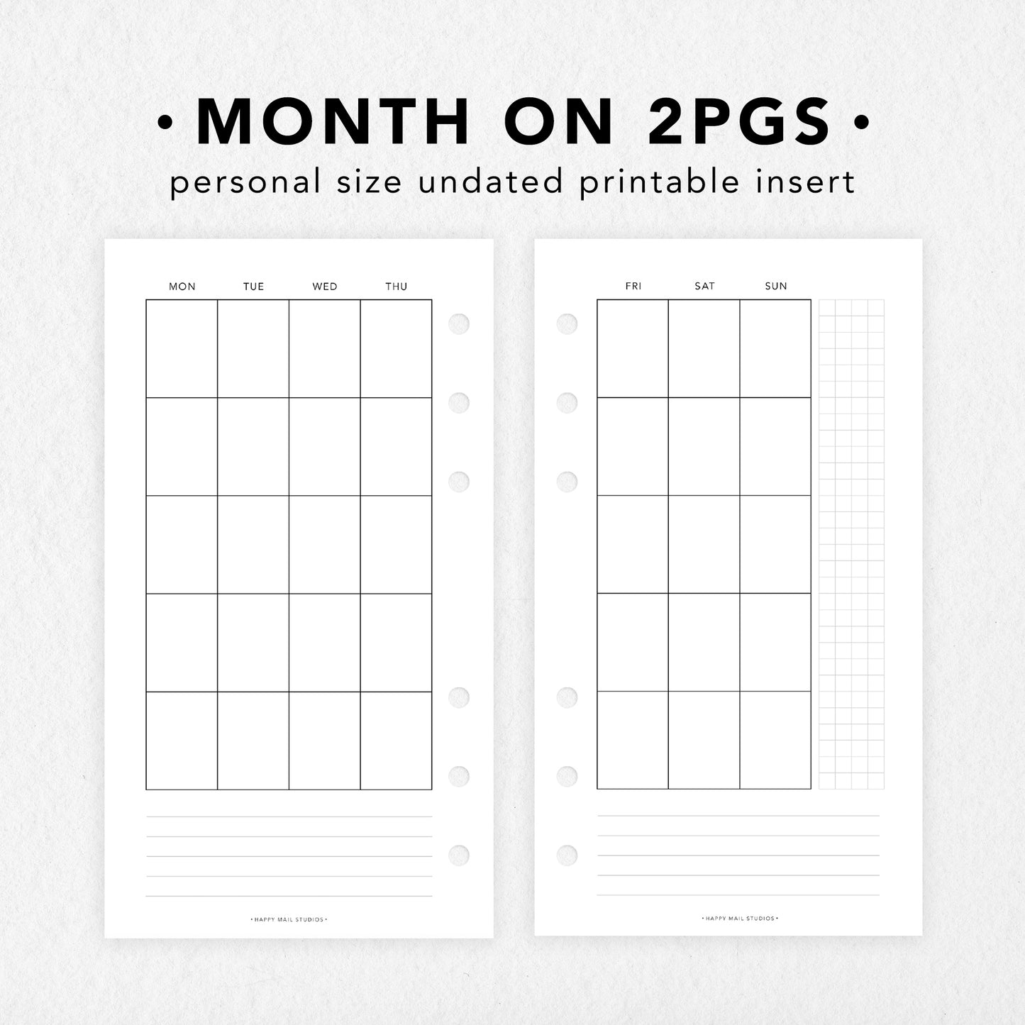 Printable Month on 2 Pages Inserts