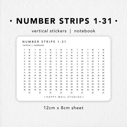 Number strips from 1 to 31 stickers to customise your planners and bullet journals