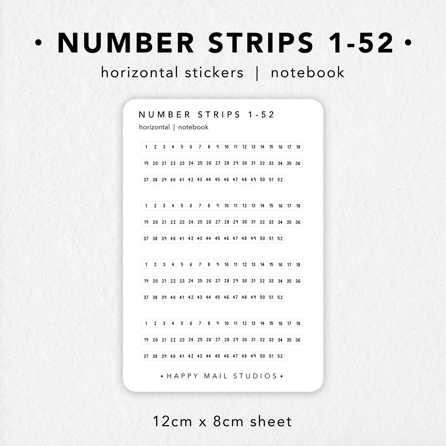 Individual Numbers from 1 to 52 stickers to customise your planners and bullet journals