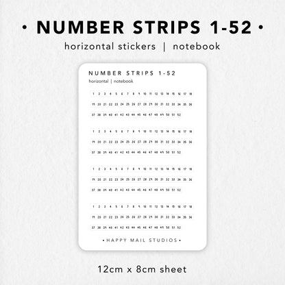 Individual Numbers from 1 to 52 stickers to customise your planners and bullet journals