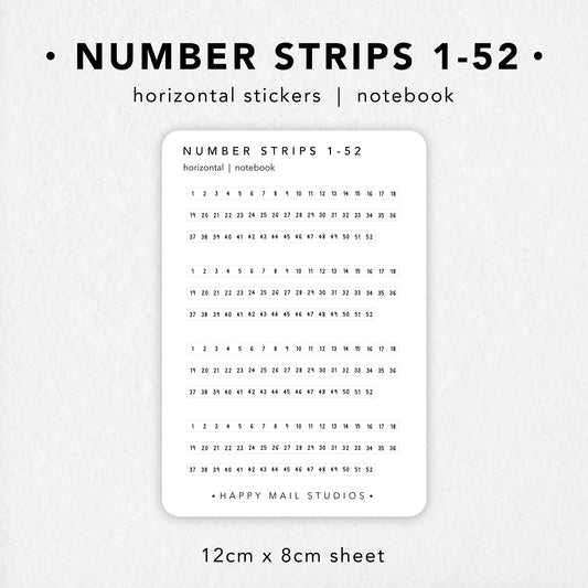 Individual Numbers from 1 to 52 stickers to customise your planners and bullet journals