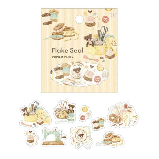 PapierPlatz x Nakauchi Waka Flake Stickers with little brown bears and sewing tools