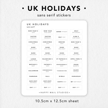 UK Holiday stickers to customise your planners and bullet journals