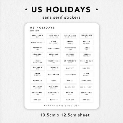 US Holiday stickers to customise your planners and bullet journals