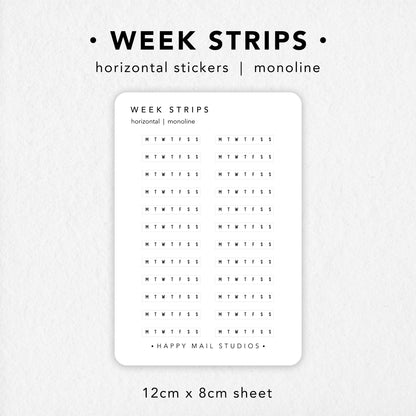 Horizontal week strips stickers to customise your planners and bullet journals